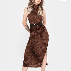 Disturbia Brown Textured Midi Dress